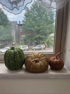 Glitter Pumpkin Holiday Décor Set - Green, Gold, Bronze -